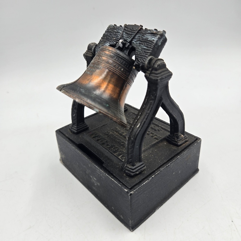Vintage Liberty Bell Copper Iron Piggy Bank USA NO KEY Bank Of Willamette Oregon